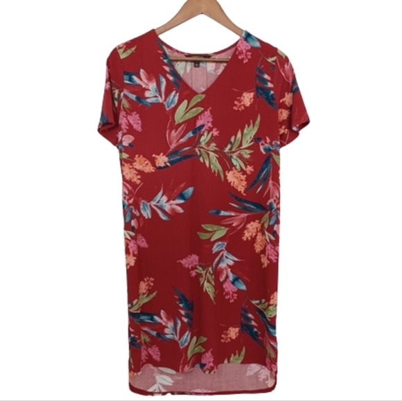 Christian Siriano New York Red Floral Tropical Hawaiian Island Print Beach Dress - Picture 5 of 11